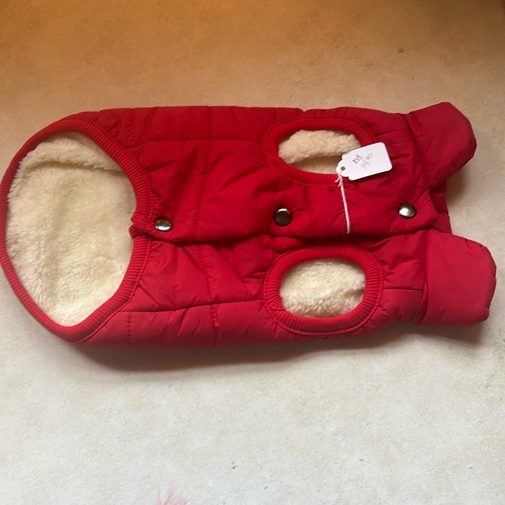 Medium Red fleece puffer jacket for dogs